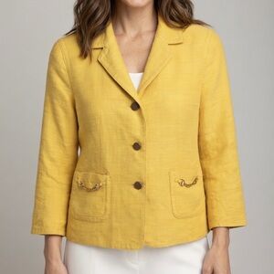 Talbots Yellow Cropped Blazer Preppy Coastal Grandma Spring Jacket Textured